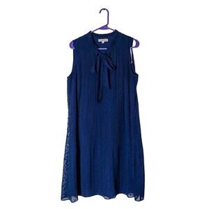 Nanette Lepore Tie Neck Swiss Dot Chiffon Navy Blue Party Shift Mini Dress 8